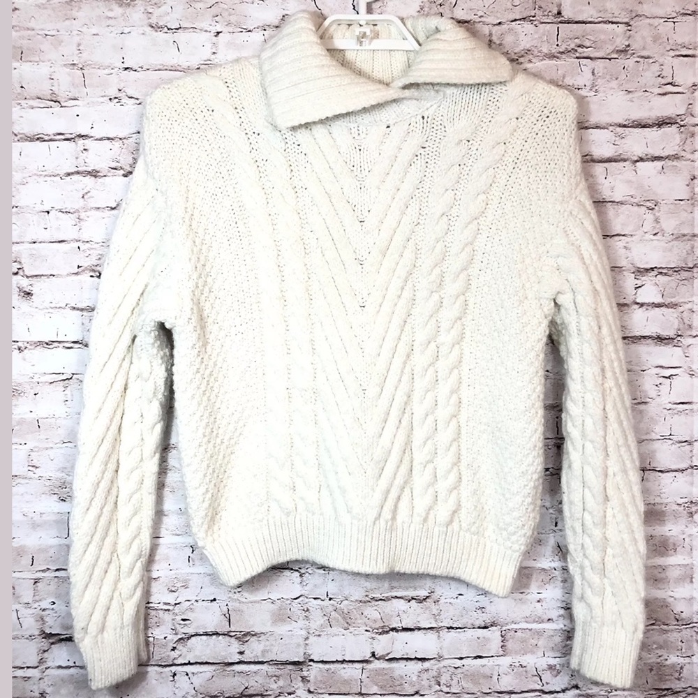 Zara Ivory Cable Knit Long Sleeve Oversize Sweater - Picture 4 of 5